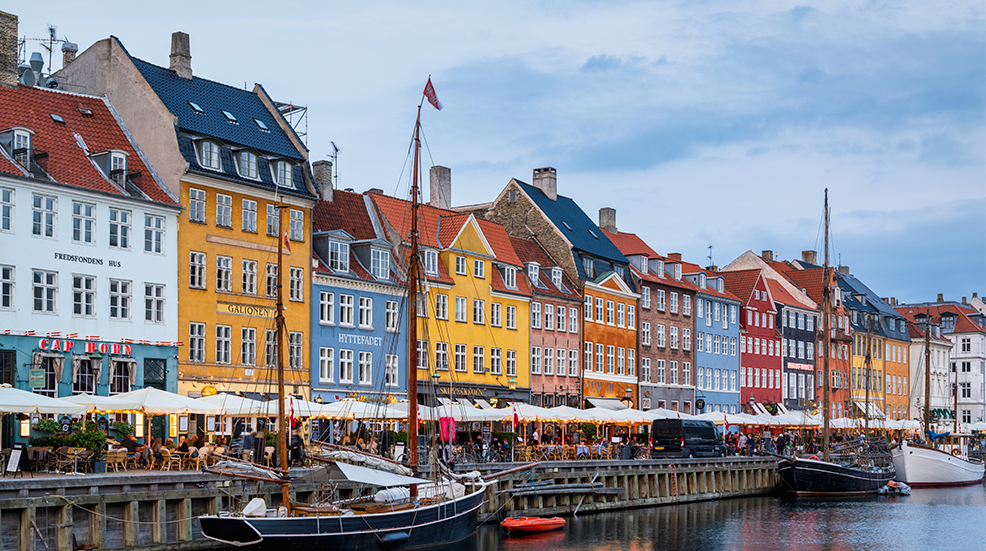 Copenhagen Cityscape View of the famous Nyhaven District of Copenhagen in late summer.